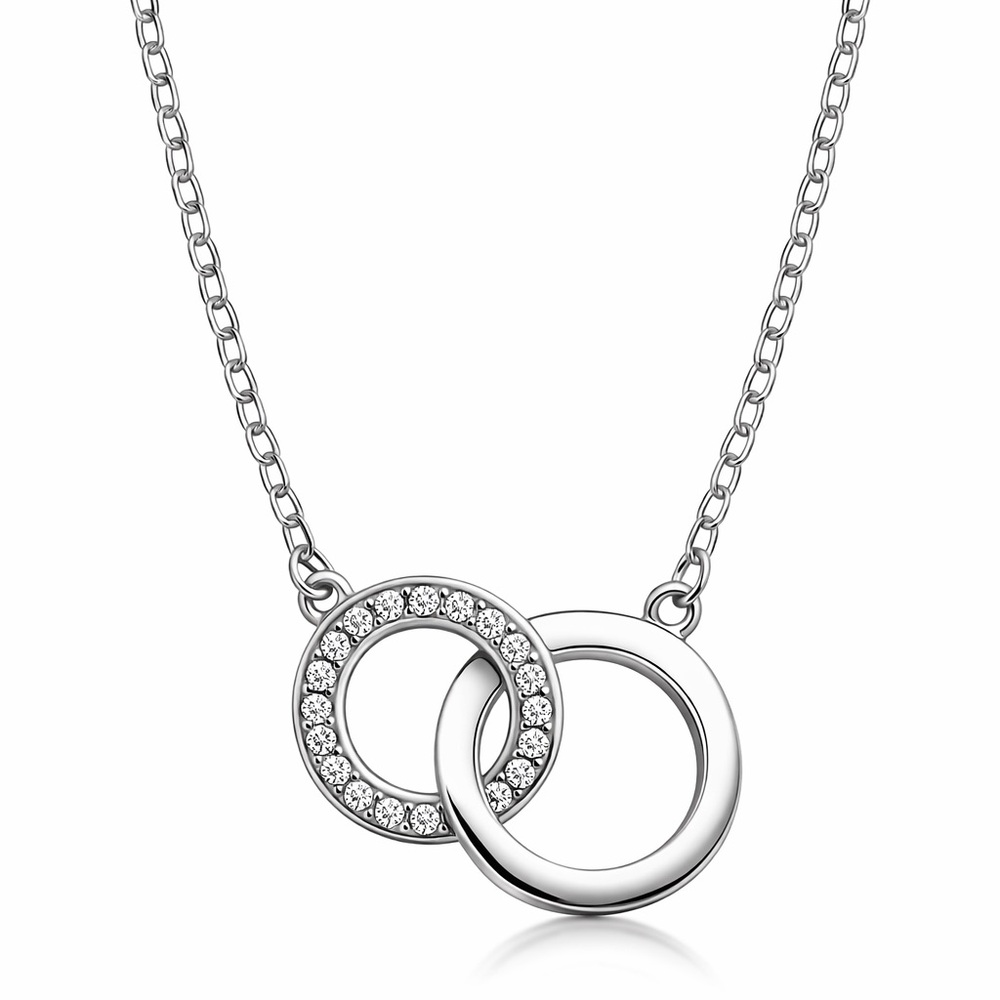 Sterling Silver 925 Interlocking Circle Diamond Necklace